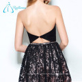 A-Line en dentelle en satin Crystal Sashes Black Prom Dress